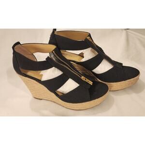 Michael Kors Damita Black Canvas Wedge Sandals Women's 10M Original Box